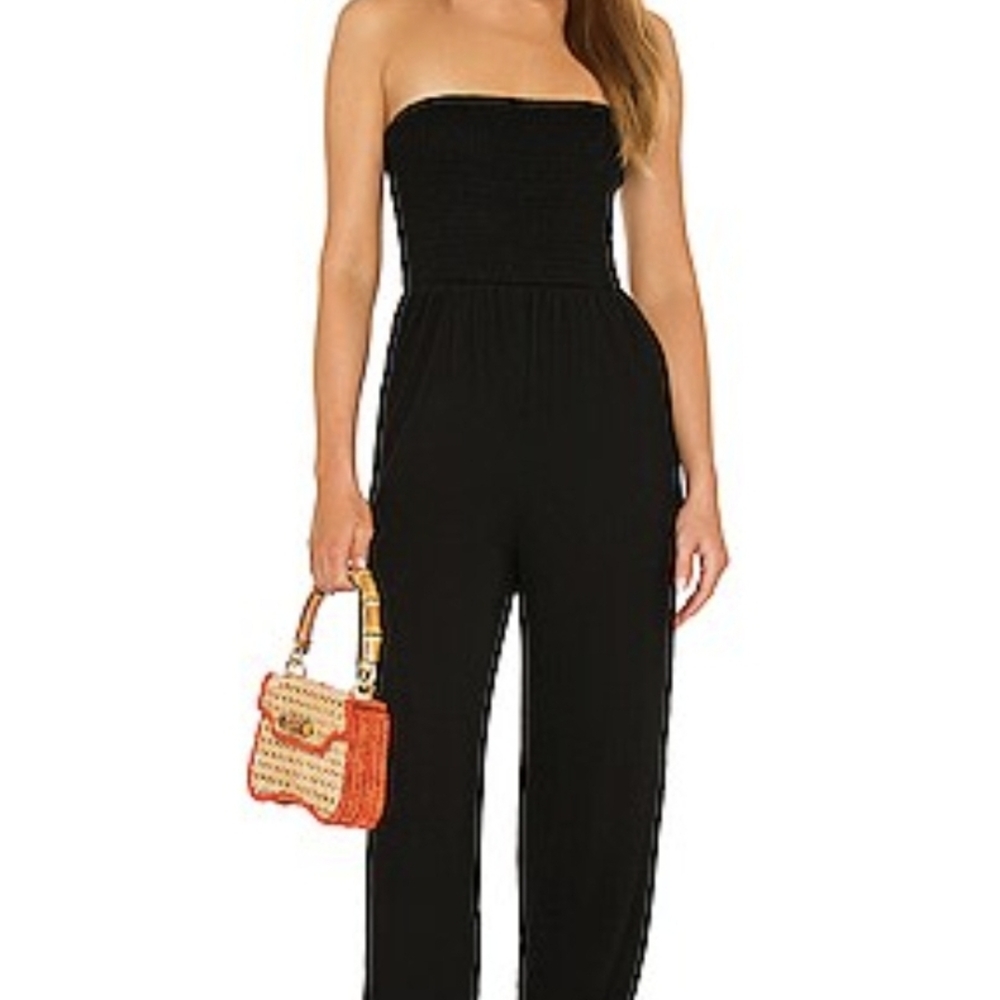 Lovers + Friends Elegant Black Strapless Jumpsuit